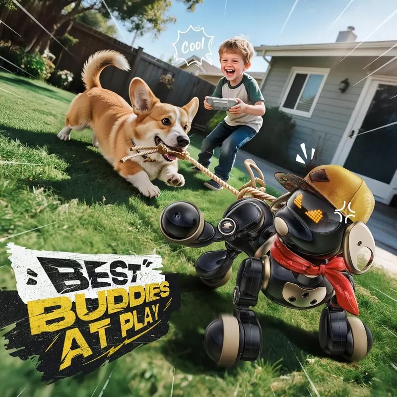 Dog Toys - Intelligentes Ferngesteuertes Roboterhund-Spielzeug mit LED-Gesichtsbildschirm, Berührungsempfindlich,